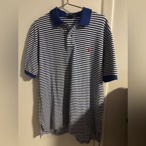 Polo Ralph Lauren Blue White Striped Polo Shirt Mens XL Short Sleeve 
(921)